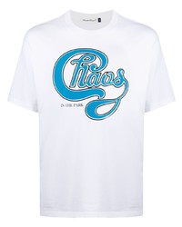 weißes und blaues bedrucktes T-Shirt mit einem Rundhalsausschnitt von UNDERCOVE