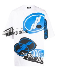 weißes und blaues bedrucktes T-Shirt mit einem Rundhalsausschnitt von We11done