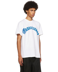 weißes und blaues bedrucktes T-Shirt mit einem Rundhalsausschnitt von Awake NY