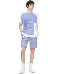 weißes und blaues bedrucktes T-Shirt mit einem Rundhalsausschnitt von Helmut Lang