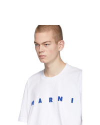 weißes und blaues bedrucktes T-Shirt mit einem Rundhalsausschnitt von Marni