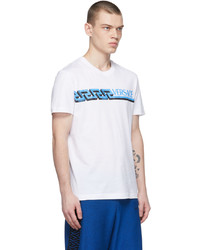 weißes und blaues bedrucktes T-Shirt mit einem Rundhalsausschnitt von Versace