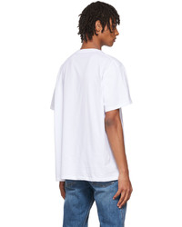 weißes und blaues bedrucktes T-Shirt mit einem Rundhalsausschnitt von Alexander McQueen