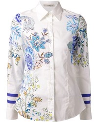 weißes und blaues Businesshemd mit Blumenmuster von Etro