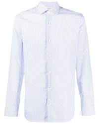 weißes und blaues Businesshemd mit geometrischem Muster von Z Zegna