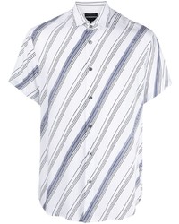 weißes und blaues horizontal gestreiftes Kurzarmhemd von Emporio Armani