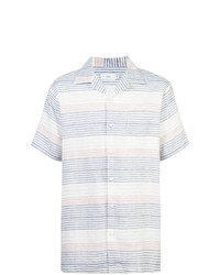 weißes und blaues horizontal gestreiftes Kurzarmhemd von Onia