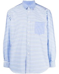 weißes und blaues horizontal gestreiftes Langarmhemd von Comme Des Garcons SHIRT