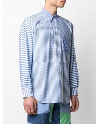 weißes und blaues horizontal gestreiftes Langarmhemd von Comme Des Garcons SHIRT