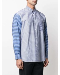 weißes und blaues horizontal gestreiftes Langarmhemd von Comme Des Garcons SHIRT