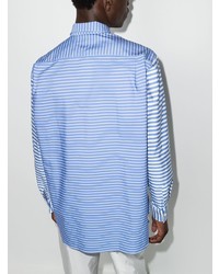 weißes und blaues horizontal gestreiftes Langarmhemd von Comme Des Garcons SHIRT