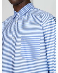 weißes und blaues horizontal gestreiftes Langarmhemd von Comme Des Garcons SHIRT