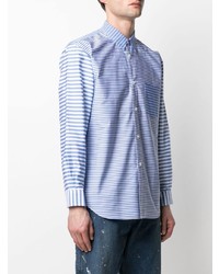 weißes und blaues horizontal gestreiftes Langarmhemd von Comme Des Garcons SHIRT