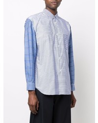 weißes und blaues horizontal gestreiftes Langarmhemd von Comme Des Garcons SHIRT