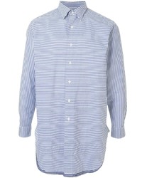 weißes und blaues horizontal gestreiftes Langarmhemd von Kent & Curwen