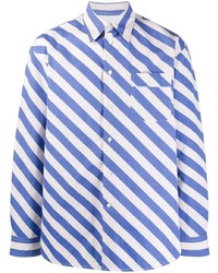 weißes und blaues horizontal gestreiftes Langarmhemd von Marni