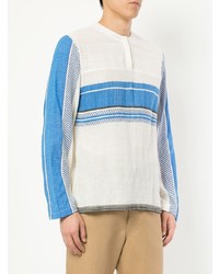 weißes und blaues horizontal gestreiftes Langarmshirt von Lemlem