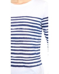 weißes und blaues horizontal gestreiftes Langarmshirt von Vince