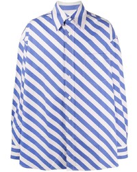 weißes und blaues horizontal gestreiftes Langarmshirt von Marni
