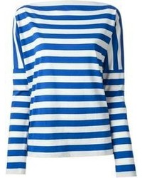 weißes und blaues horizontal gestreiftes Langarmshirt von Stella Jean