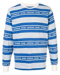 weißes und blaues horizontal gestreiftes Langarmshirt von Supreme