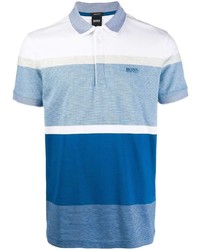 weißes und blaues horizontal gestreiftes Polohemd von BOSS