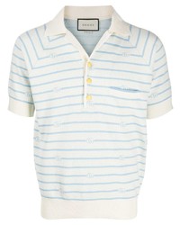 weißes und blaues horizontal gestreiftes Polohemd von Gucci