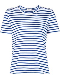 weißes und blaues horizontal gestreiftes T-Shirt mit einem Rundhalsausschnitt von A.L.C.