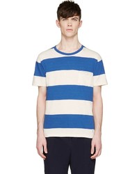 weißes und blaues horizontal gestreiftes T-Shirt mit einem Rundhalsausschnitt von Closed