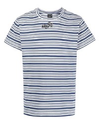 weißes und blaues horizontal gestreiftes T-Shirt mit einem Rundhalsausschnitt von COOL T.M