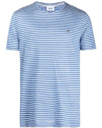 weißes und blaues horizontal gestreiftes T-Shirt mit einem Rundhalsausschnitt von Dondup