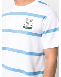 weißes und blaues horizontal gestreiftes T-Shirt mit einem Rundhalsausschnitt von Lacoste