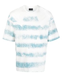 weißes und blaues horizontal gestreiftes T-Shirt mit einem Rundhalsausschnitt von Emporio Armani