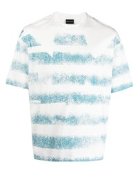 weißes und blaues horizontal gestreiftes T-Shirt mit einem Rundhalsausschnitt von Emporio Armani