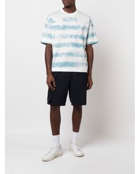 weißes und blaues horizontal gestreiftes T-Shirt mit einem Rundhalsausschnitt von Emporio Armani