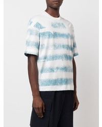 weißes und blaues horizontal gestreiftes T-Shirt mit einem Rundhalsausschnitt von Emporio Armani