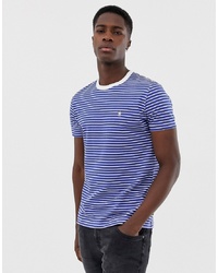 weißes und blaues horizontal gestreiftes T-Shirt mit einem Rundhalsausschnitt von French Connection