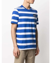weißes und blaues horizontal gestreiftes T-Shirt mit einem Rundhalsausschnitt von Paul & Shark
