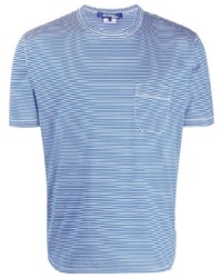 weißes und blaues horizontal gestreiftes T-Shirt mit einem Rundhalsausschnitt von Junya Watanabe