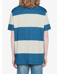 weißes und blaues horizontal gestreiftes T-Shirt mit einem Rundhalsausschnitt von Gucci