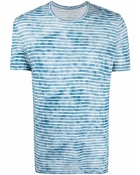 weißes und blaues horizontal gestreiftes T-Shirt mit einem Rundhalsausschnitt von Majestic Filatures