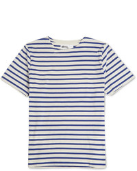 weißes und blaues horizontal gestreiftes T-Shirt mit einem Rundhalsausschnitt von Margaret Howell