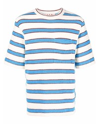 weißes und blaues horizontal gestreiftes T-Shirt mit einem Rundhalsausschnitt von Marni