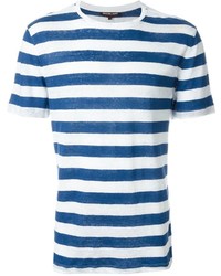weißes und blaues horizontal gestreiftes T-Shirt mit einem Rundhalsausschnitt von Michael Kors