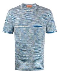 weißes und blaues horizontal gestreiftes T-Shirt mit einem Rundhalsausschnitt von Missoni