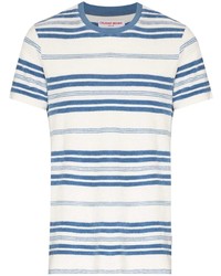 weißes und blaues horizontal gestreiftes T-Shirt mit einem Rundhalsausschnitt von Orlebar Brown