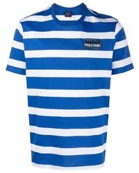 weißes und blaues horizontal gestreiftes T-Shirt mit einem Rundhalsausschnitt von Paul & Shark