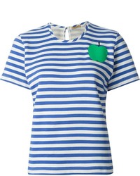 weißes und blaues horizontal gestreiftes T-Shirt mit einem Rundhalsausschnitt von Peter Jensen