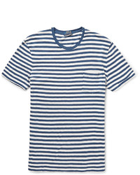 weißes und blaues horizontal gestreiftes T-Shirt mit einem Rundhalsausschnitt von Polo Ralph Lauren