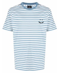 weißes und blaues horizontal gestreiftes T-Shirt mit einem Rundhalsausschnitt von PS Paul Smith